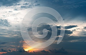 Sun Beam Through Dark Cloud Light Up The Sky During Sunset