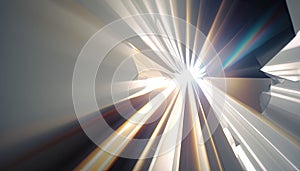 Sun beam lens flare. Bright light shine. Rays of sunlight from above. Speed and motion. Abstract background wallpaper.