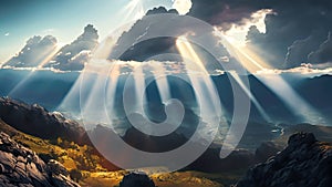 sun beam passing through dark clouds