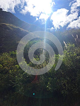SUN BEAMING DOWN THE SIDE OF THE ANDES MOUNTAINS, ECUADOR