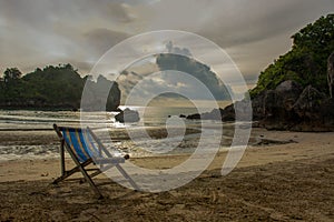 Sun bed on the beach in Bang Saphan,Thailand