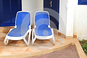 Sun beds garden patio house blue shutters