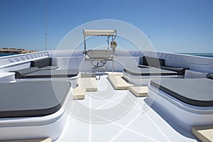 Sun beds on sundeck of a luxury motor yacht