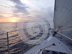 Sailing at the Mediterranean sunset photo