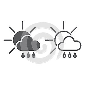 Sun behind the cloud with rain icon. solid and outline