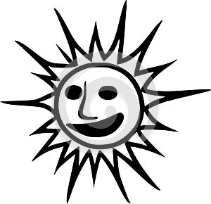 Sun - black and white vector illustration