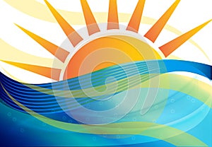 Sun blue waves banner background vector image