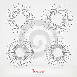 Sun burst vintage shapes collection set of sun ray frames retro vector design elements. solemn vintage ribbon for inscription.