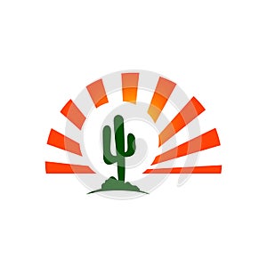 sun and cactus logo sign vector concept design texas west template