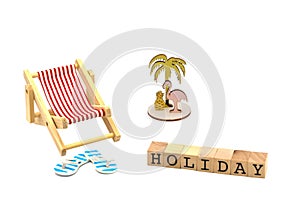 Sun chair with bathing shoes and holiday text