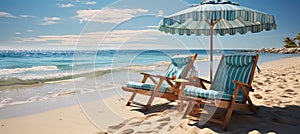 Sun chairs and umbrella on the beach