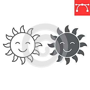 Sun character line and glyph icon