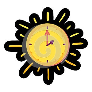 Sun clock flat color illustration