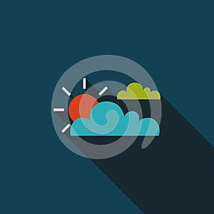 Sun and Cloud flat icon with long shadow