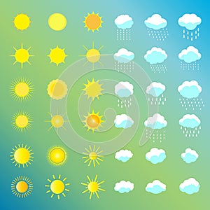 Sun and cloud icons set