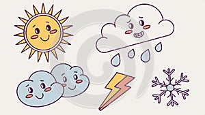 Sun, cloud, and lightning icons, weather elements vector design Generative AI