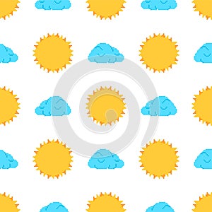 Sun and cloud pattern seamless pixel art. 8bit background vector illustration