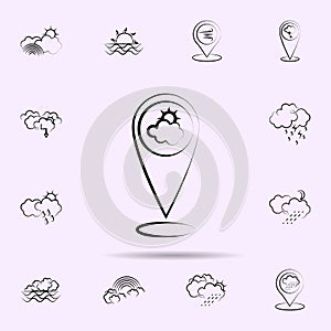 Sun, cloud, pin icon. Weather icons universal set for web and mobile