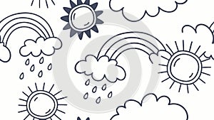 Sun, Cloud, and Rainbow Seamless Pattern. Cheerful Doodle Vector, vector design Generative AI
