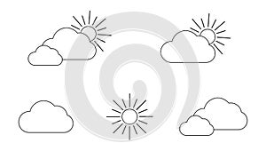Set with different weather icons. Icons of sun and cloud on a white background.