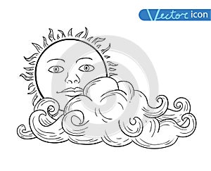 Sun with clouds Doodle Hand Drawn Collection