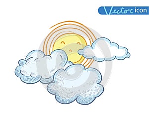 Sun with clouds Doodle Hand Drawn, vector illustration