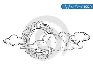 Sun with clouds Doodle Hand Drawn, vector illustration