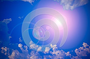 Sun and clouds with lens flare