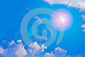 Sun and clouds with lens flare