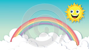 Sun and clouds with rainbow colorful illustration