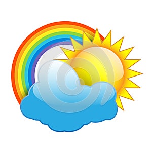 Sun, Clouds and Rainbow isolated on white
