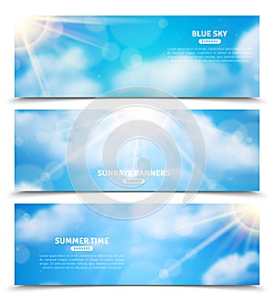 Sun through clouds sky banners set