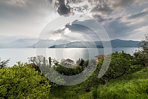 Sun, clouds, vegetation.