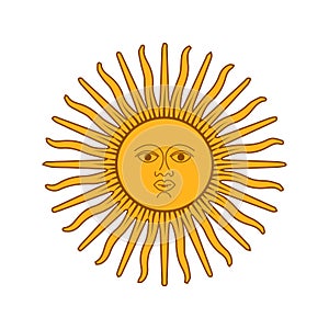 Sun. Coat of arms of the Argentinean flag. Argentine sun character. Illustration vector