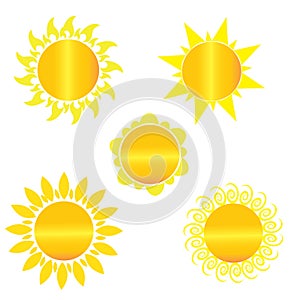 5 sun color simple design vector icons