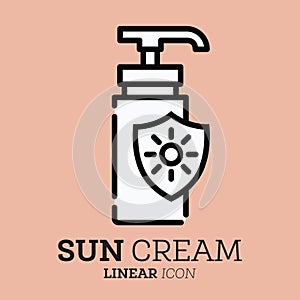 Sun cream. Outline icon for web, mobile and infographics. Stroke pictogram