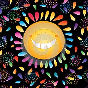 Sun darkness happy colorful seamless pattern