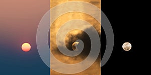 The Sun at daytime, The Moon covering the Sun in a partial eclipse