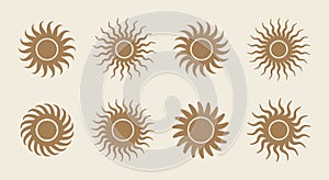 Sun Decorative Elements, Sun Modern Geometric Shape, Graphic icons vector illustration