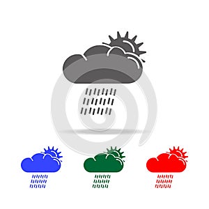 The sun with downpour icon. Elements of weather in multi colored icons. Premium quality graphic design icon. Simple icon for websi