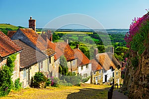 Sun drenched cottages on the iconic Gold Hill photo
