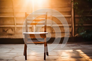 Sun-Drenched Wooden Chair. Generative AI.