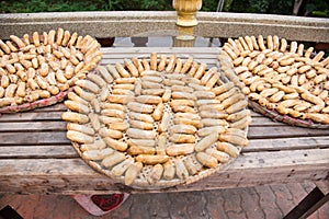 Sun-dried banana - Banana preserved by sundry method on tray - T