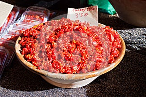 Sun-dried cherry tomatoes for sale on Porreres Market. Porreres, Majorca photo