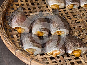 Sun dried fish in the basket