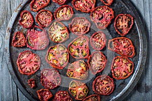 Sun dried homegrown red tomatoes