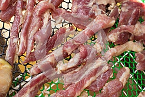 Sun dried pork, a preservation food style in local Thailand.