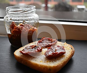 Sun-dried toast with homemade bread and cottage cheese