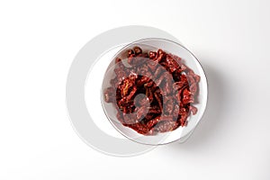 Sun Dried Tomatoes. Ingredients for pizza or salad or soup. Isolated.