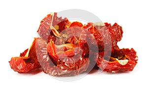 Sun dried tomatoes isolated on white with smooth shadow